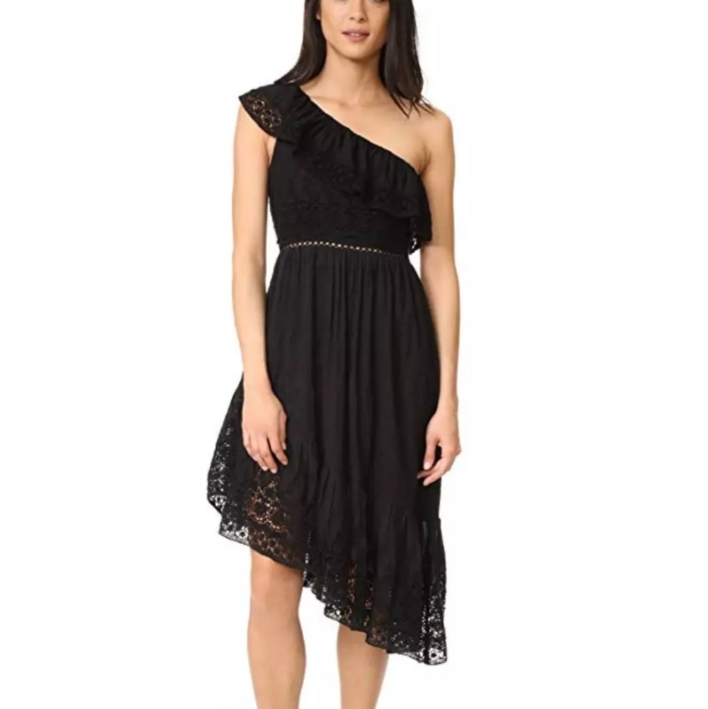 SOLD ‼️ Loveshackfancy Pamela Dress Asymmetrical Hem Black - Picture 3 of 5